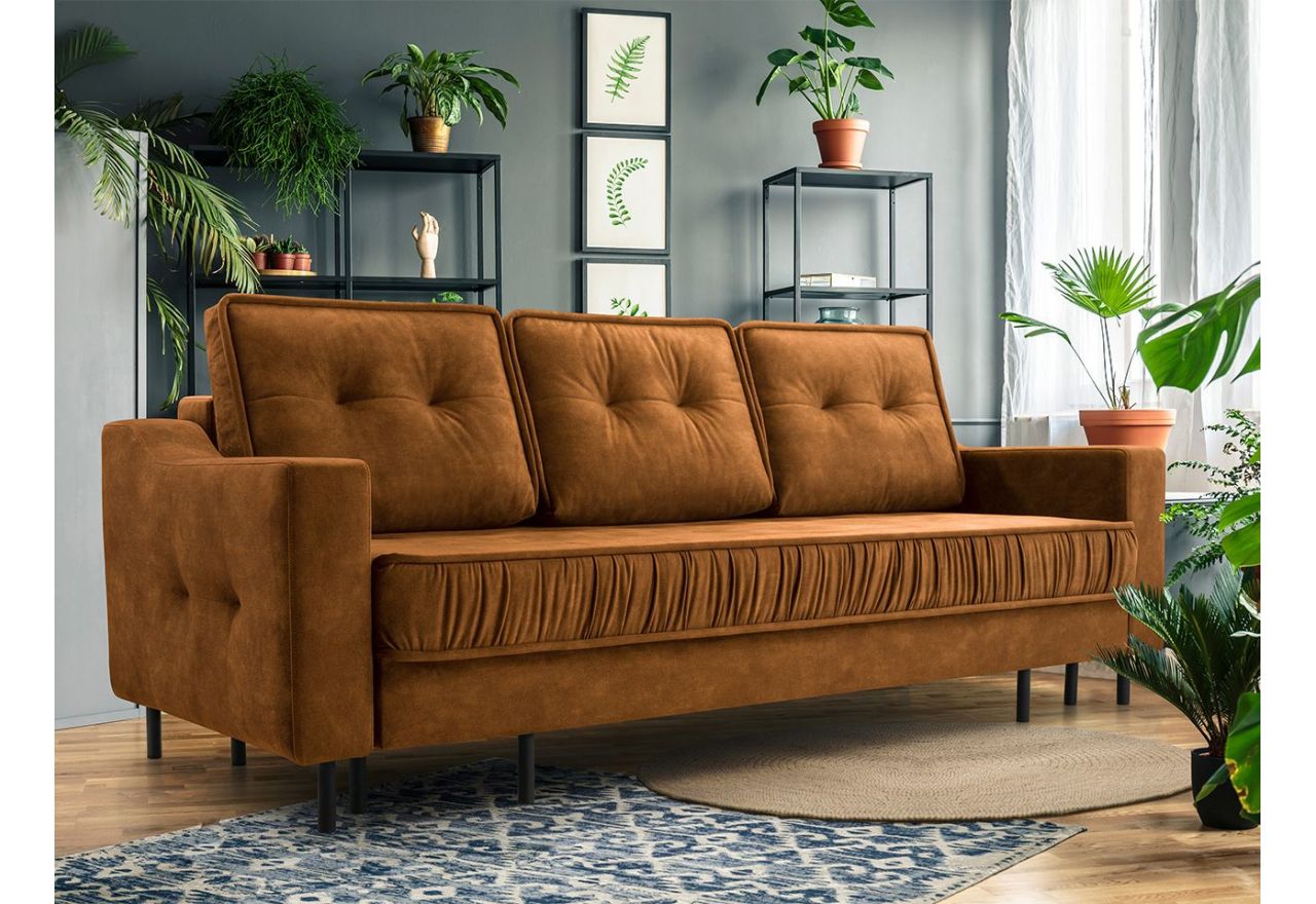 Wolnostojąca kanapa welurowa AREZZO z funkcją spania i tapicerką w brązowym kolorze