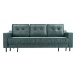 Trzyosobowa kanapa pikowana z welurową tapicerką w odcieniu azur AREZZO rozkładana, z pojemnikiem na pościel