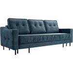 Trzyosobowa kanapa pikowana z welurową tapicerką w odcieniu azur AREZZO rozkładana, z pojemnikiem na pościel