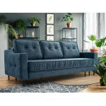 Trzyosobowa kanapa pikowana z welurową tapicerką w odcieniu azur AREZZO rozkładana, z pojemnikiem na pościel