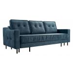 Trzyosobowa kanapa pikowana z welurową tapicerką w odcieniu azur AREZZO rozkładana, z pojemnikiem na pościel