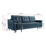 Trzyosobowa kanapa pikowana z welurową tapicerką w odcieniu azur AREZZO rozkładana, z pojemnikiem na pościel