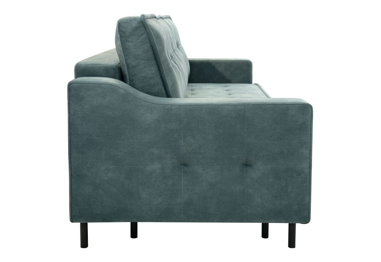 Szara sofa welurowa do salonu AREZZO trzyosobowa, wolnostojąca, z funkcją spania i pojemnikiem na pościel
