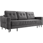 Szara sofa welurowa do salonu AREZZO trzyosobowa, wolnostojąca, z funkcją spania i pojemnikiem na pościel