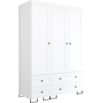 Trzydrzwiowa biała szafa modułowa do sypialni lub przedpokoju LIDAL 150 z szufladami i czarnymi uchwytami