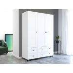 Trzydrzwiowa biała szafa modułowa do sypialni lub przedpokoju LIDAL 150 z szufladami i czarnymi uchwytami