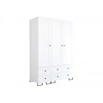 Trzydrzwiowa biała szafa modułowa do sypialni lub przedpokoju LIDAL 150 z szufladami i czarnymi uchwytami