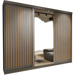 Szara szafa z lustrem i lamelami na froncie, trzydrzwiowa 250 cm REGNO, z szufladami i półkami