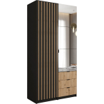 Modułowa szafa 100 cm wyposażona w lustro i szuflady, dwudrzwiowa LANARK z lamelami w kolorze dąb wotan