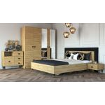 Szafa 4-drzwiowa 180 cm z lustrem i szufladami do sypialni, drewniana z czarnymi uchwytami - LORENS Dąb Hikora