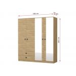 Szafa 4-drzwiowa 180 cm z lustrem i szufladami do sypialni, drewniana z czarnymi uchwytami - LORENS Dąb Hikora
