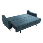 Trzyosobowa kanapa pikowana z welurową tapicerką w odcieniu azur AREZZO rozkładana, z pojemnikiem na pościel