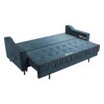 Trzyosobowa kanapa pikowana z welurową tapicerką w odcieniu azur AREZZO rozkładana, z pojemnikiem na pościel