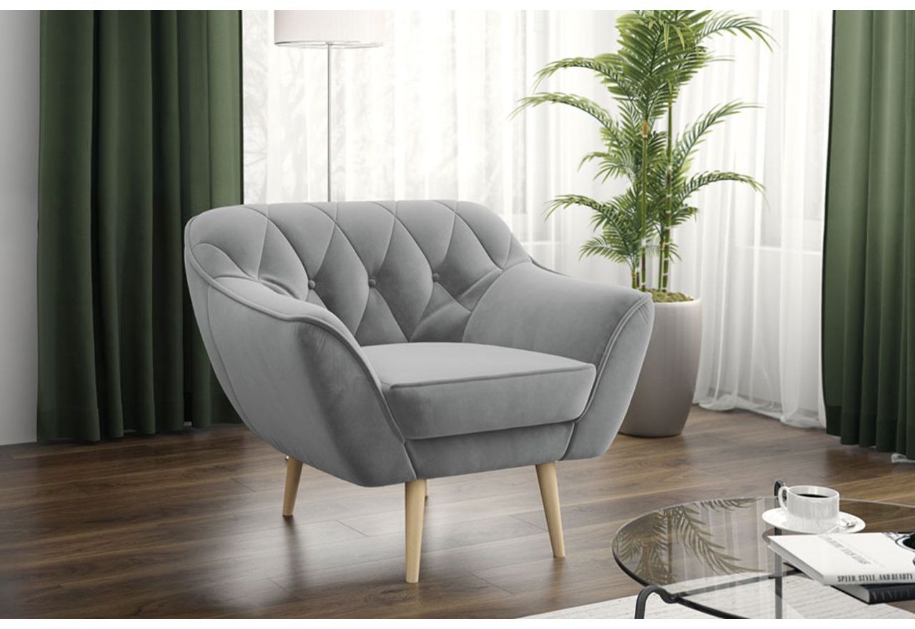 Skandynawski fotel wypoczynkowy do salonu - PIRS 1 - Casablanca 20573 - szary - OUTLET