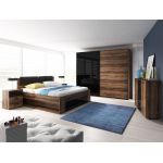 Zestaw mebli do sypialni, stoliki nocne, szafa, komoda i szafka nocna - GALAKTA - dąb monastery - czarny połysk