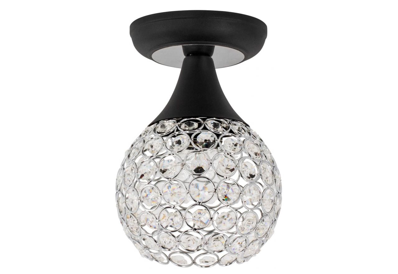 Kryształowa lampa sufitowa PORISSO z eleganckim kloszem glamour i czarnym metalowym korpusem