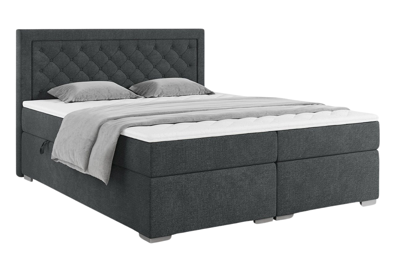 Stylowe łóżko kontynentalne z wysokim wezgłowiem w modnej plecionce - JASIR 200x200 ciemny szary