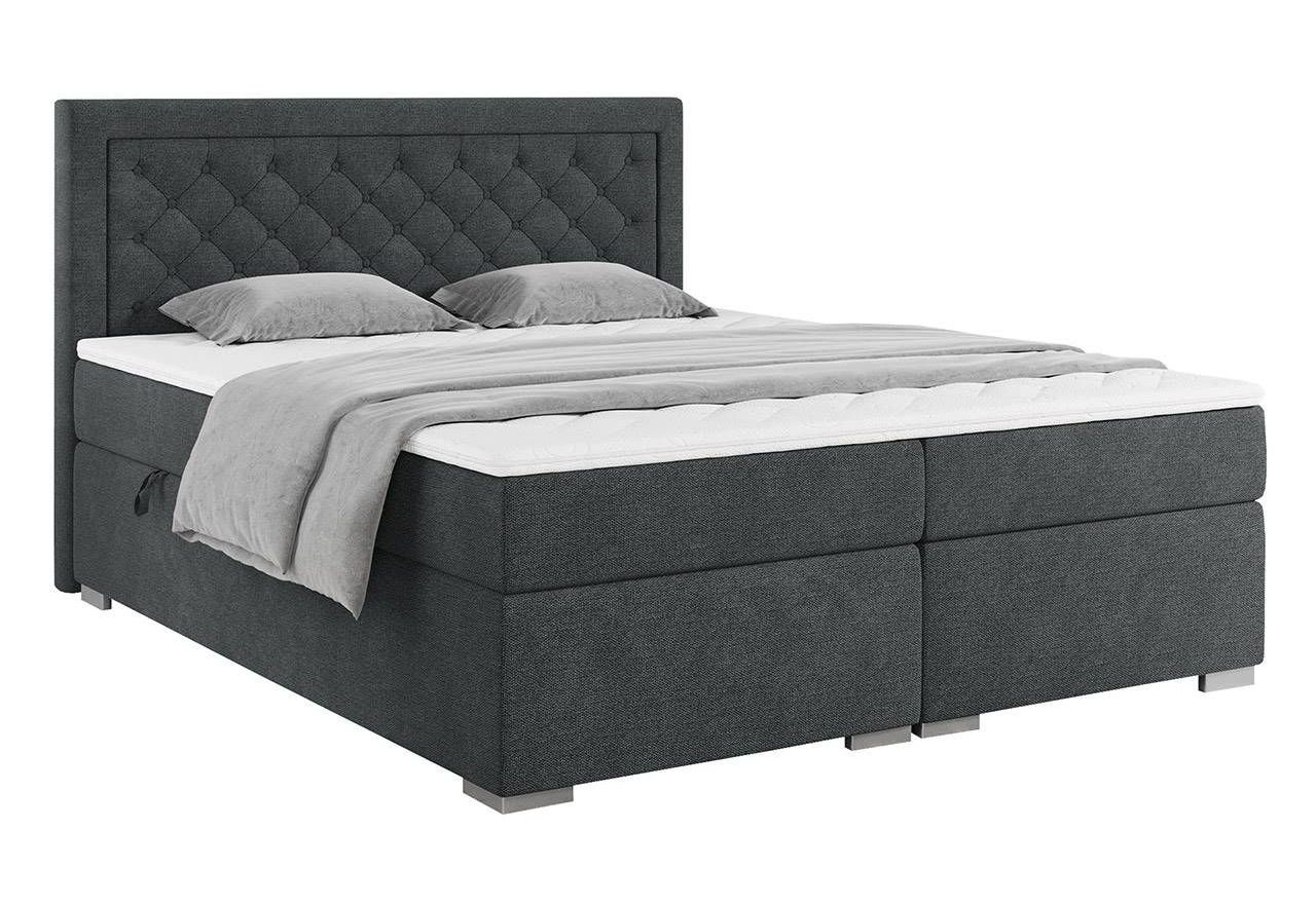 Stylowe łóżko kontynentalne z wysokim wezgłowiem w modnej plecionce - JASIR 200x200 ciemny szary