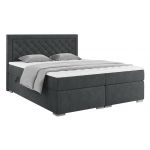 Stylowe łóżko kontynentalne z wysokim wezgłowiem w modnej plecionce - JASIR 200x200 ciemny szary