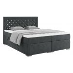 Stylowe łóżko kontynentalne z wysokim wezgłowiem w modnej plecionce - JASIR 200x200 ciemny szary