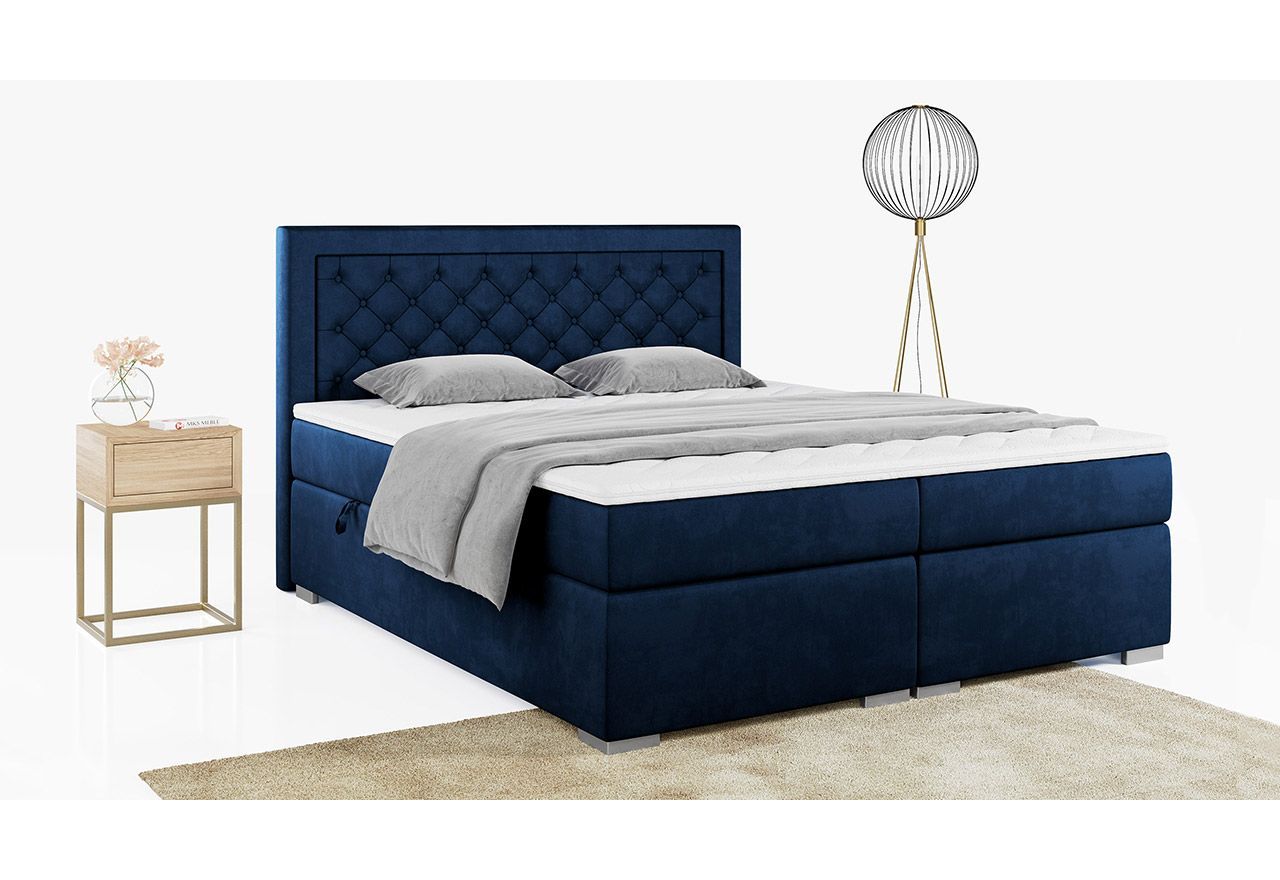 Stylowe łóżko kontynentalne z wysokim wezgłowiem w modnej plecionce - JASIR 200x200 ciemny szary