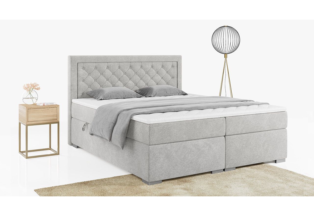 Stylowe łóżko kontynentalne z wysokim wezgłowiem w modnej plecionce - JASIR 200x200 ciemny szary