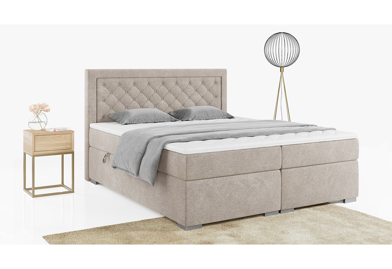 Stylowe łóżko kontynentalne z wysokim wezgłowiem w modnej plecionce - JASIR 200x200 ciemny szary