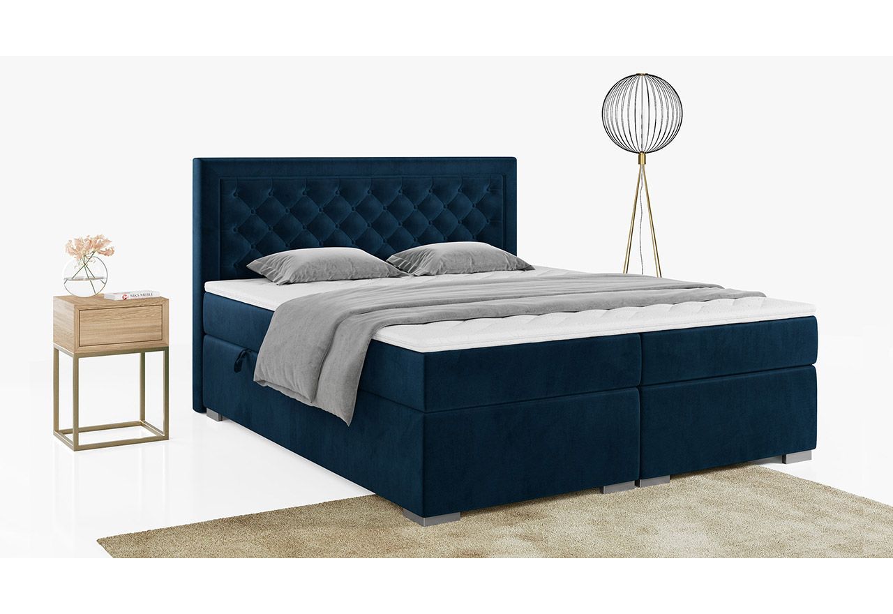 Stylowe łóżko kontynentalne z wysokim wezgłowiem w modnej plecionce - JASIR 200x200 ciemny szary