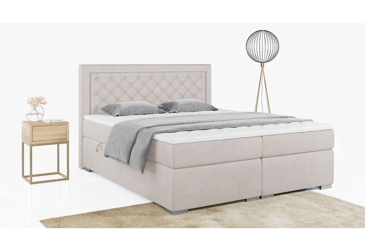 Stylowe łóżko kontynentalne z wysokim wezgłowiem w modnej plecionce - JASIR 200x200 ciemny szary