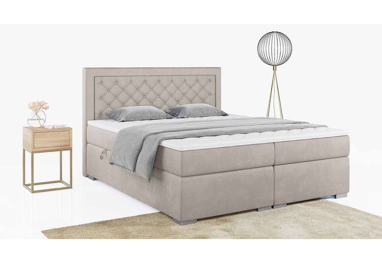 Stylowe łóżko kontynentalne z wysokim wezgłowiem w modnej plecionce - JASIR 200x200 ciemny szary