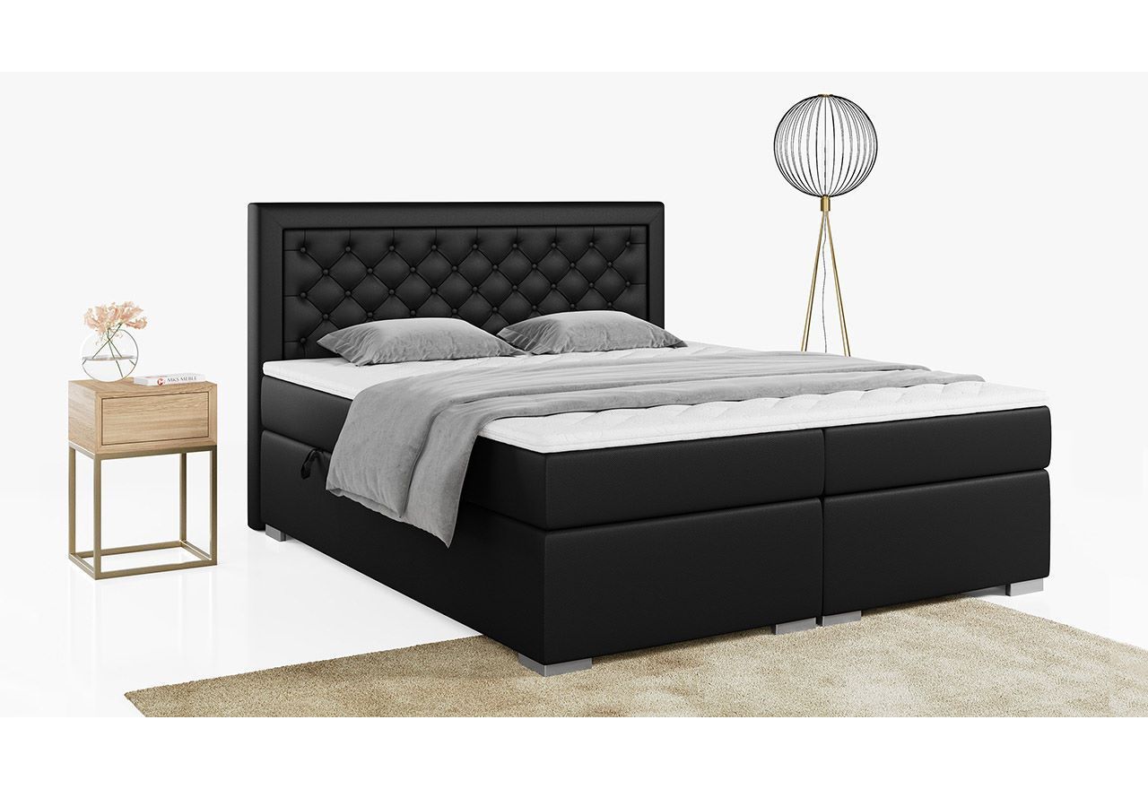 Stylowe łóżko kontynentalne z wysokim wezgłowiem w modnej plecionce - JASIR 200x200 ciemny szary