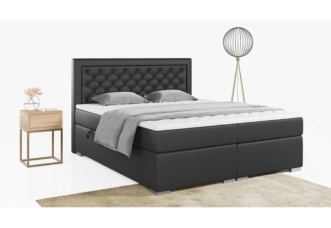 Stylowe łóżko kontynentalne z wysokim wezgłowiem w modnej plecionce - JASIR 200x200 ciemny szary