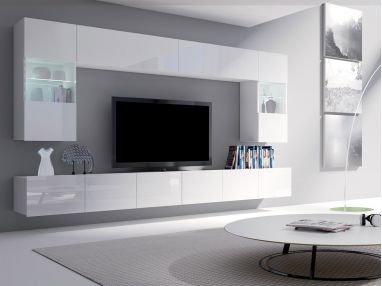Modernistyczny zestaw mebli do salonu z opcją oświetlenia LED i białymi frontami - CONTROL