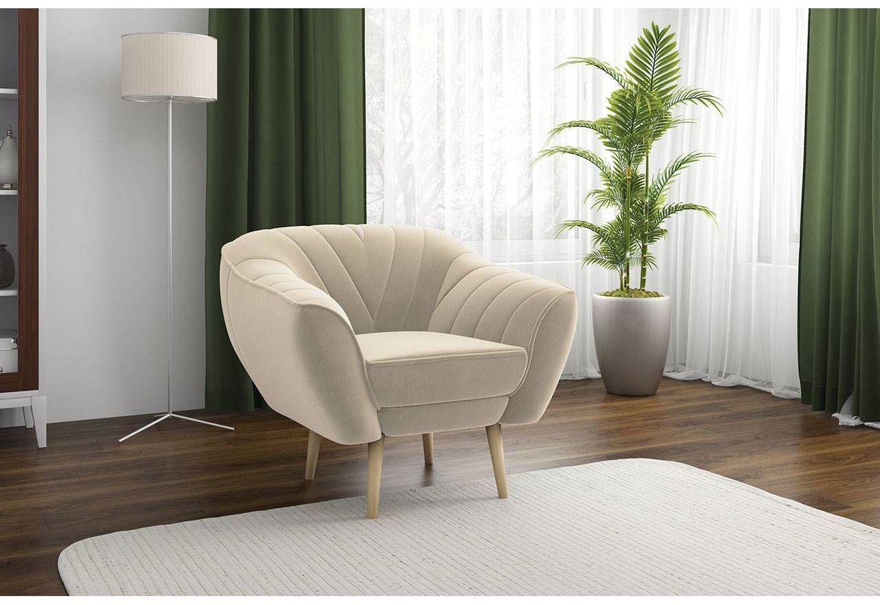 Fotel w skandynawskim stylu z eleganckimi przeszyciami - MIA / Monolith 25091 - beżowy - OUTLET