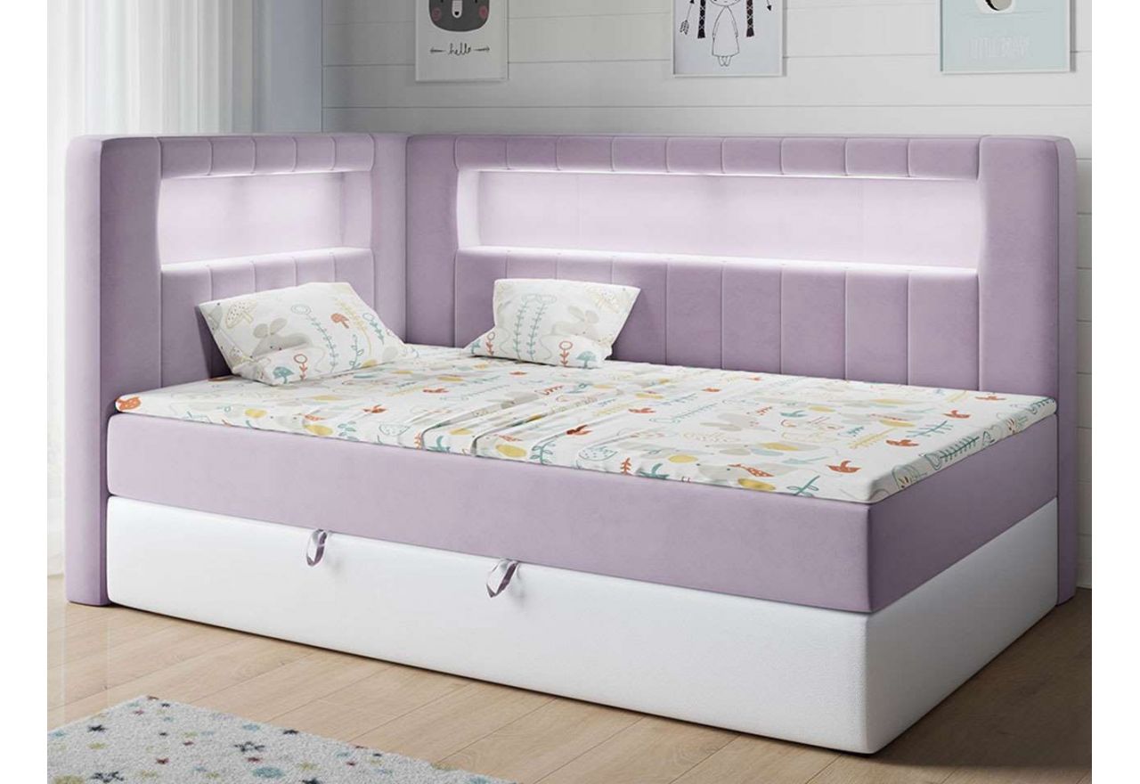 Luksusowe łóżko jednoosobowe kontynentalne z pojemnikiem - JUNIOR GOLD 3 Magic Velvet 2253/Madryt 920 - OUTLET
