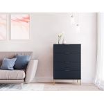 Komoda z 4 szufladami 70 cm PAGANE, granatowa na wysokich, złotych nóżkach do salonu