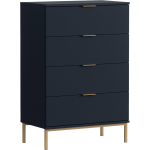 Komoda z 4 szufladami 70 cm PAGANE, granatowa na wysokich, złotych nóżkach do salonu