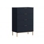 Komoda z 4 szufladami 70 cm PAGANE, granatowa na wysokich, złotych nóżkach do salonu