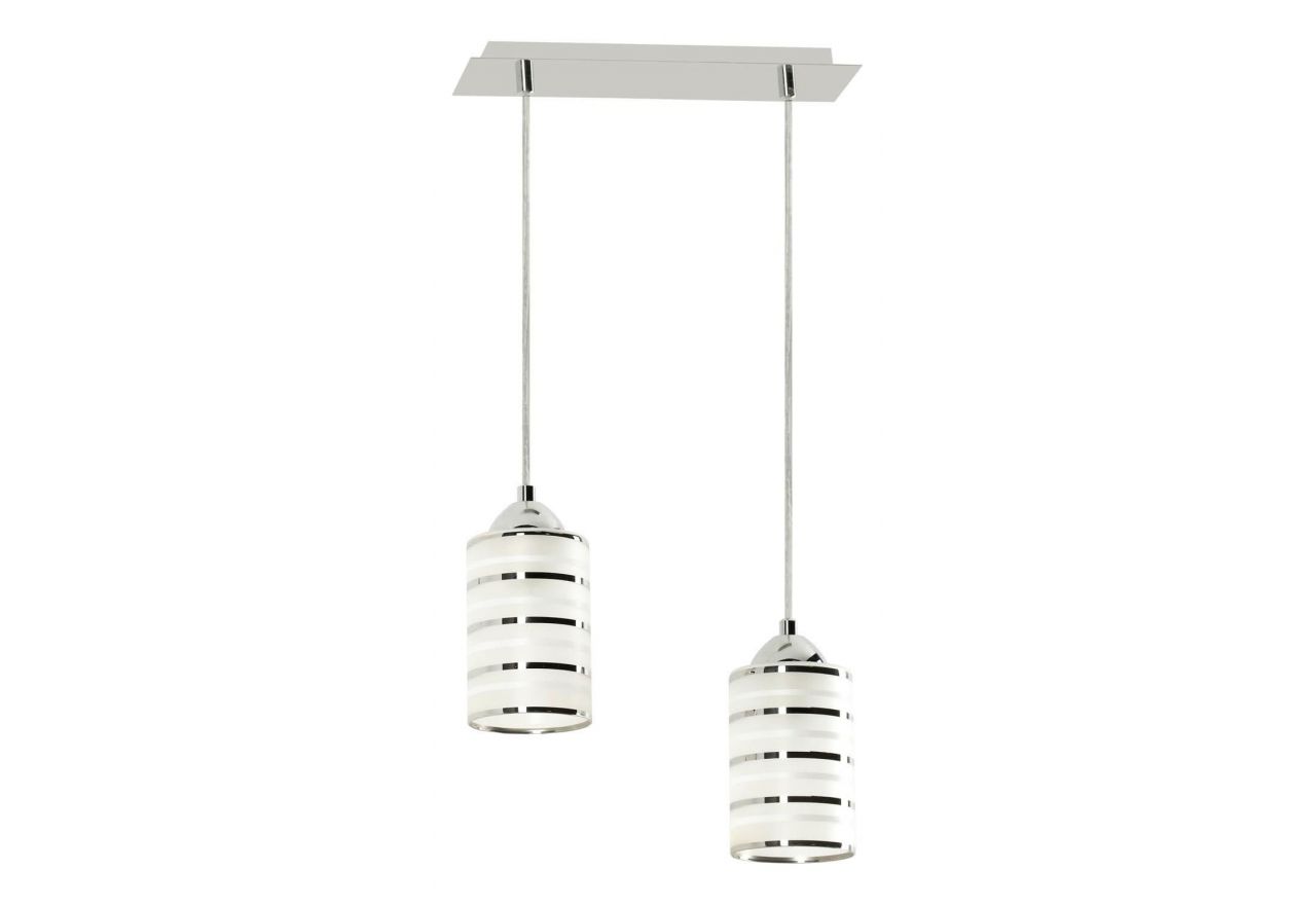 Lampa wisząca CIVITA w minimalistycznym stylu, z dwoma szklanymi kloszami w srebrnej oprawie