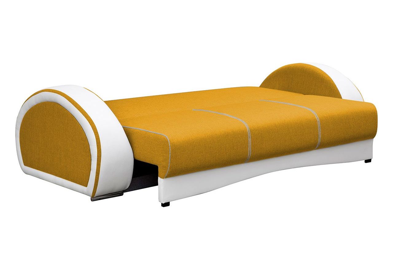 Piękna żółta sofa wypoczynkowa na sprężynach CORDOBA z białymi wstawkami z ecoskóry