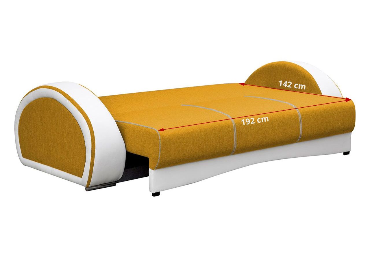 Piękna żółta sofa wypoczynkowa na sprężynach CORDOBA z białymi wstawkami z ecoskóry