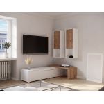 Nowoczesna meblościanka z szafkami wiszącymi, komodą RTV i opcją LED - NOWA Dąb samdal / biały
