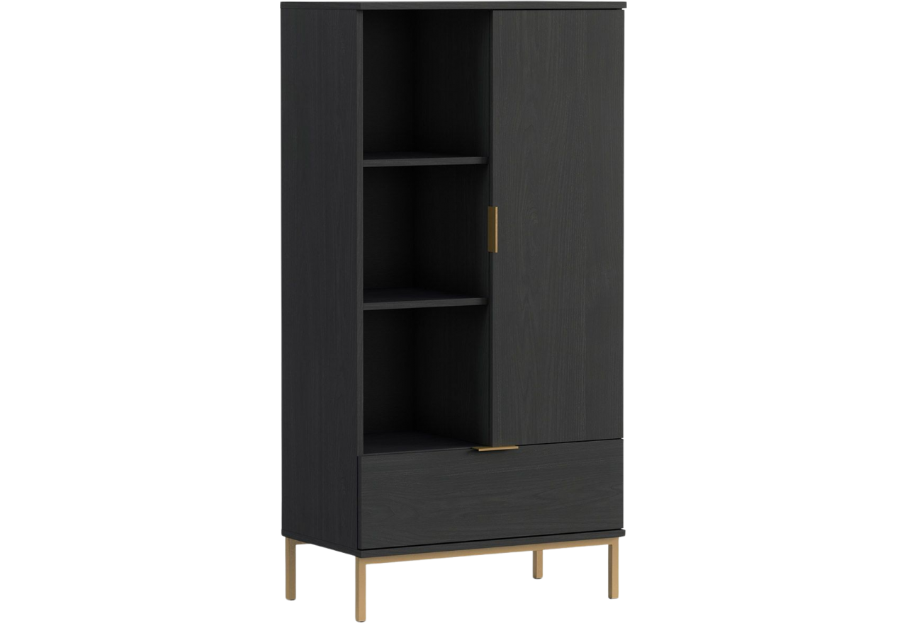 Komoda z szufladą 70 cm PAGANE w kolorze jesion portland czarny, wąska, idealna do salonu i pokoju
