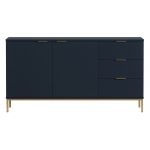 Granatowy zestaw mebli do salonu PAGANE z metalowymi, złotymi dodatkami i opcją oświetlenia LED