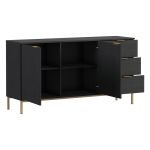 Granatowy zestaw mebli do salonu PAGANE z metalowymi, złotymi dodatkami i opcją oświetlenia LED