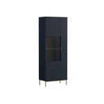 Granatowy zestaw mebli do salonu PAGANE z metalowymi, złotymi dodatkami i opcją oświetlenia LED