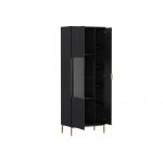 Granatowy zestaw mebli do salonu PAGANE z metalowymi, złotymi dodatkami i opcją oświetlenia LED