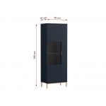 Granatowy zestaw mebli do salonu PAGANE z metalowymi, złotymi dodatkami i opcją oświetlenia LED