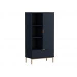 Granatowy zestaw mebli do salonu PAGANE z metalowymi, złotymi dodatkami i opcją oświetlenia LED