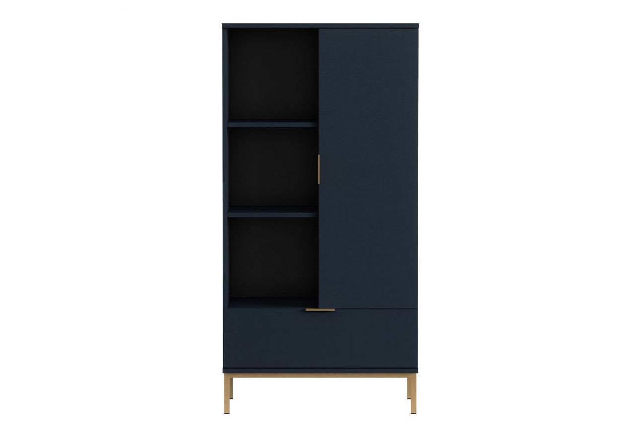 Granatowy zestaw mebli do salonu PAGANE z metalowymi, złotymi dodatkami i opcją oświetlenia LED